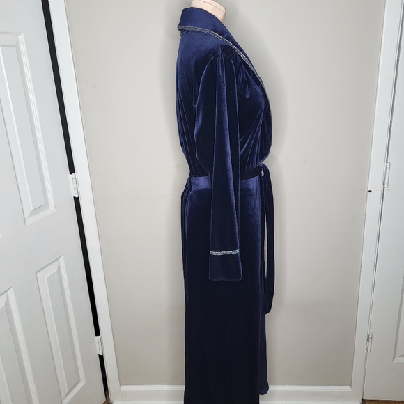 Vintage Amanda Stewart Intimates Deep Blue Embroidered Robe Medium - Picture 6 of 7
